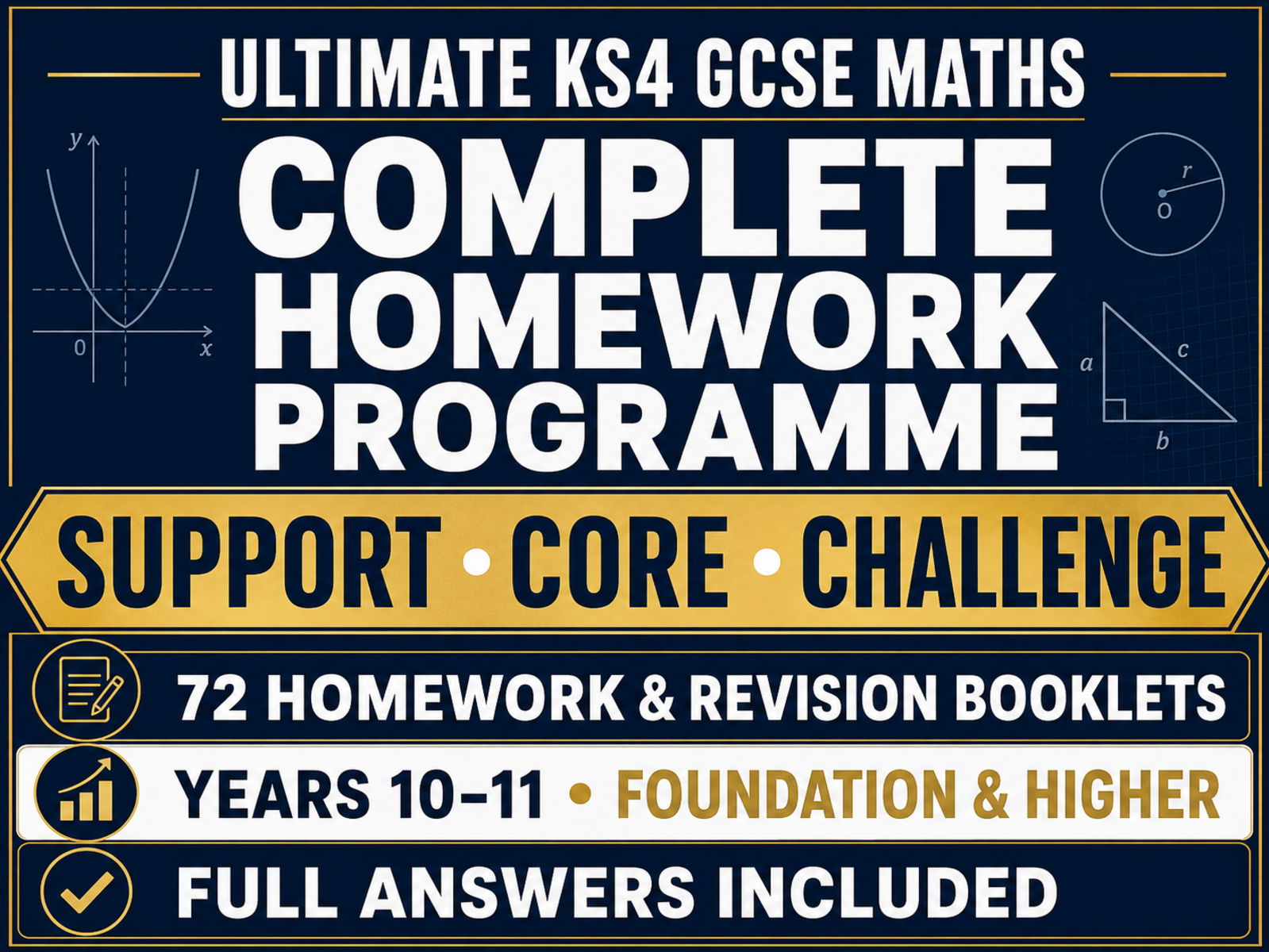 Ultimate KS4 GCSE Maths Homework – Years 10–11, All Tiers & Editions – 72 Booklets