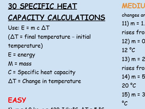 Specific heat capacity calculations practice