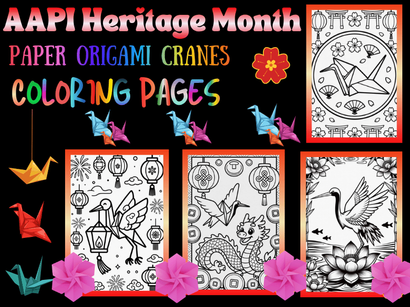 AAPI Heritage Month Paper Crane Origami Coloring Pages | NO PREP Kids Activity