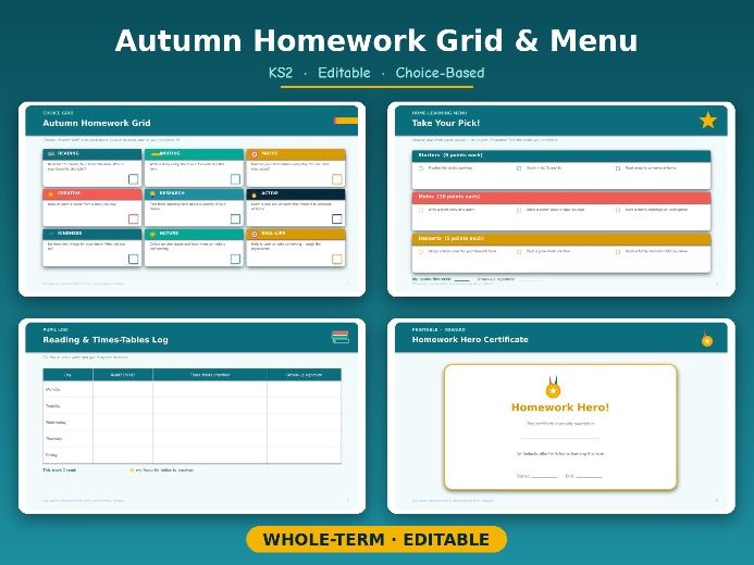 KS2 Autumn Homework Grid & Home-Learning Menu (Editable)
