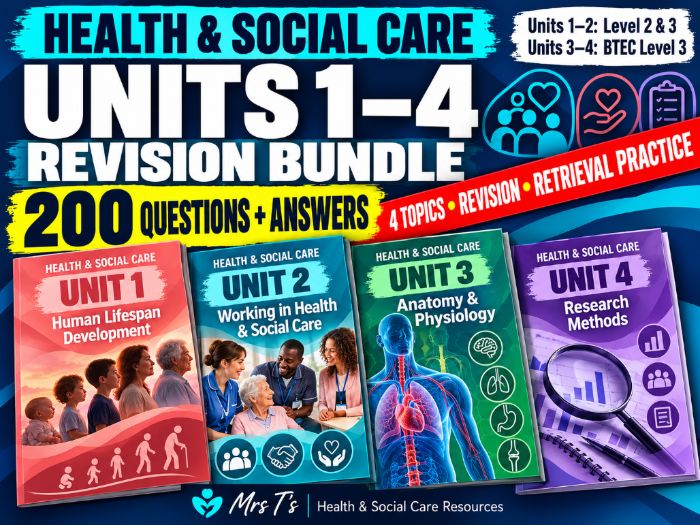 Health & Social Care Units 1–4 Bundle | 200 Q&A Revision Pack | Level 2 & 3