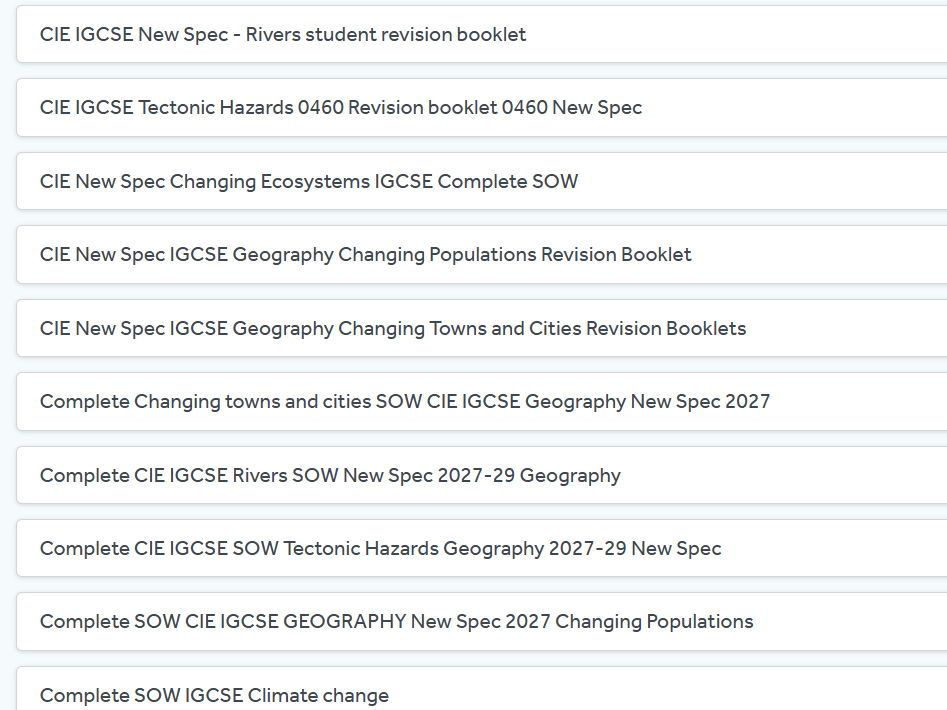 CIE IGCSE Geography New Specification Resources (2027–2029)