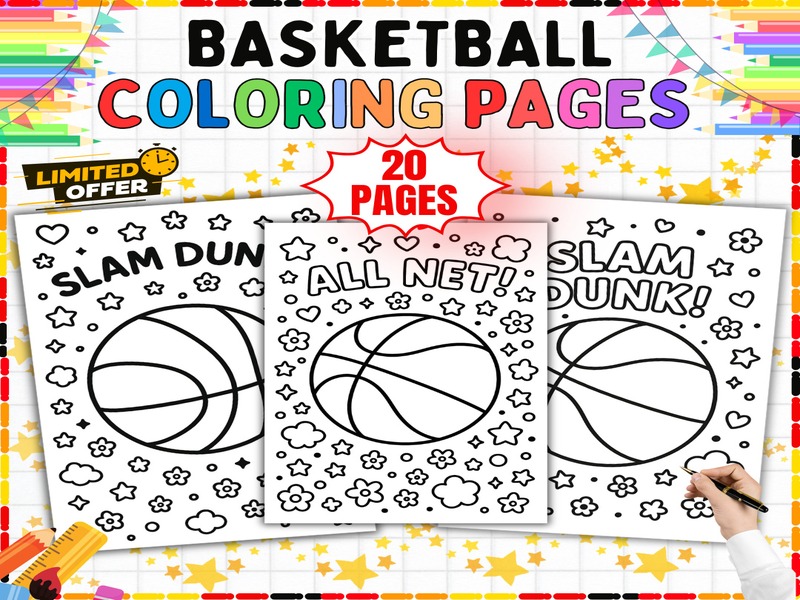 Basketball Coloring Sheets | 20 Slam Dunk Pages | Brain Break Art Activity