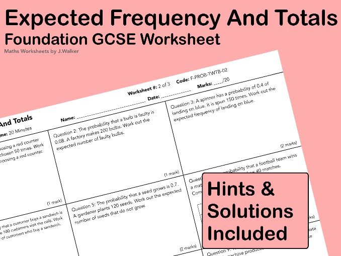 GCSE Maths Worksheet: Expected Frequency And Totals - Foundation Tier