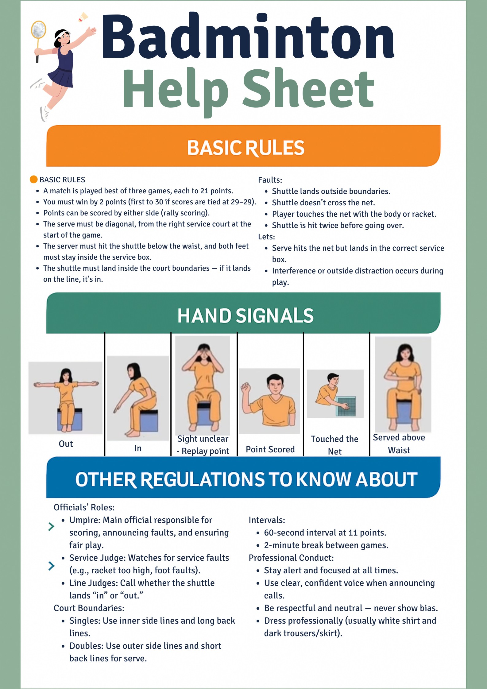 PE Sports Help Sheets