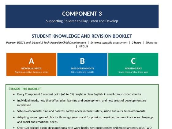 Pearson BTEC Level 1/2 Child Development | Component 3 Supporting Children to Play, Learn and Develo