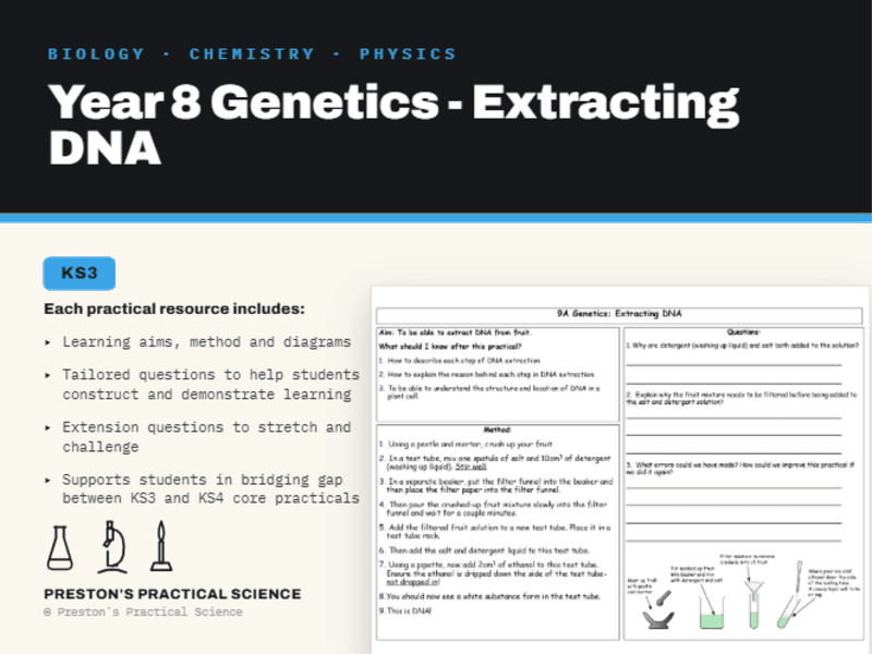 KS3 Year 8 Practical Exploring Science: Extracting DNA