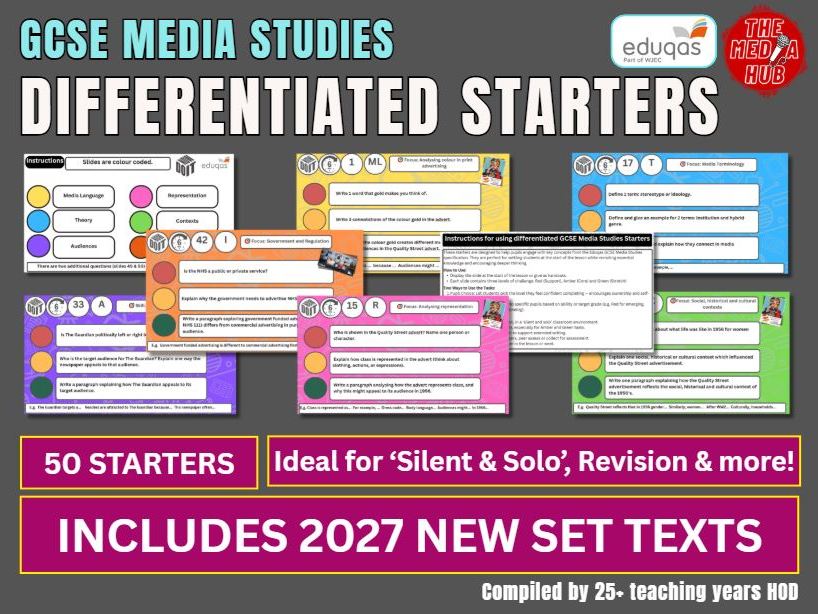 Differentiated Media Starters | GCSE | Eduqas | Component 1 | Set Texts | Revision | Recall