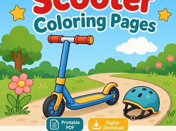 Scooter Coloring Pages | Scooter Coloring Pages | Printable PDF | Digital Download
