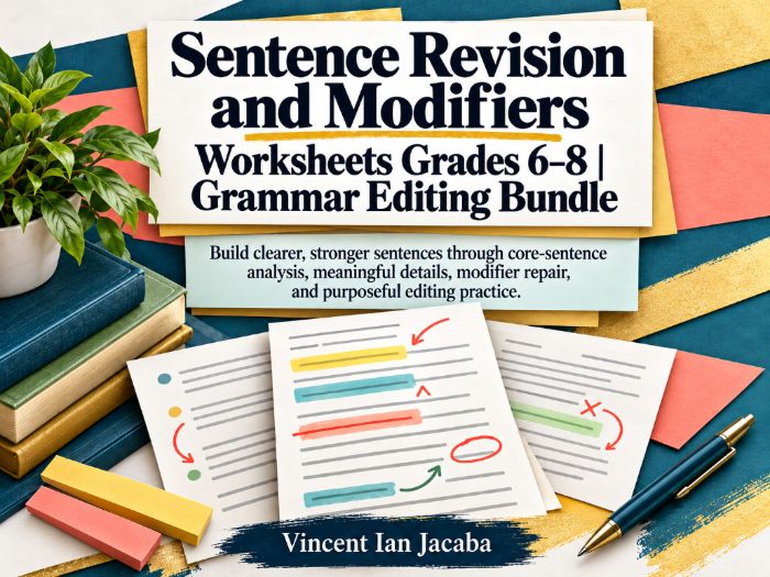 Sentence Revision & Modifiers Worksheets | Grades 6–8 / KS3 Grammar Editing Bundle