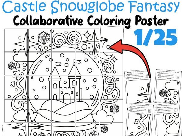 Castle Snowglobe Fantasy Collaborative Poster | Winter Fairytale Coloring Art