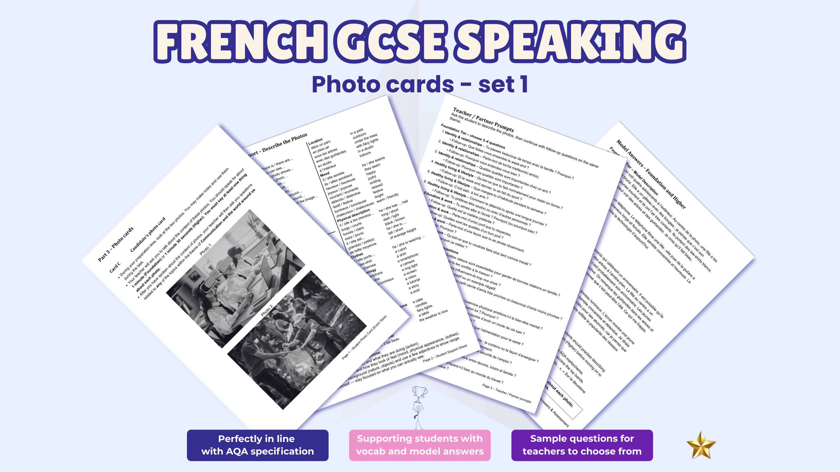 Photo cards – French GCSE speaking (AQA) – Set 1 | Teaching Resources