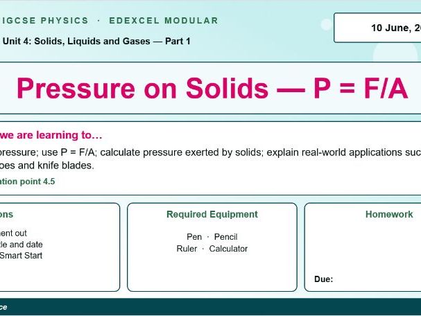 IGCSE Physics: Pressure on Solids | Edexcel Modular | Unit 4 | L3