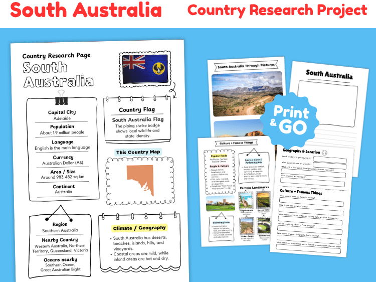 South Australia Research Project | Australian State Geography Worksheets
