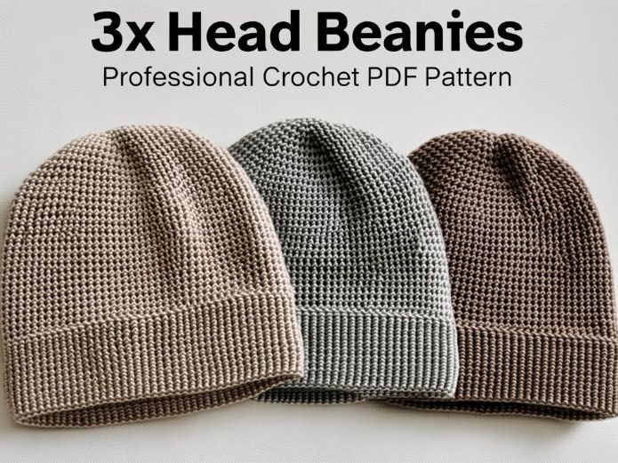 3x Head Beanies – Professional Crochet PDF Pattern