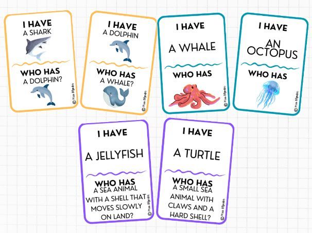 I Have Who Has Ocean Animals Vocabulary Game | ESL Speaking and Listening Activity | Sea Animals