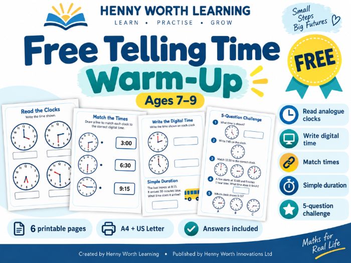 Free Telling Time Warm-Up | Ages 7–9