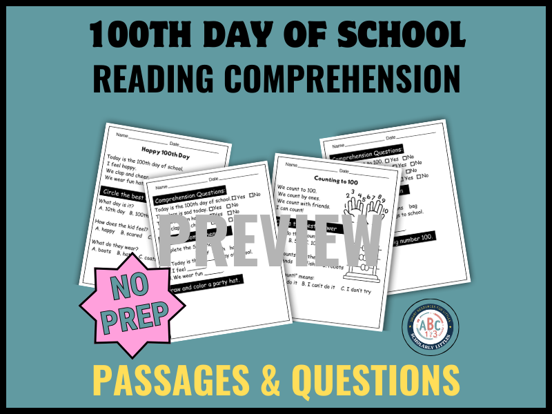 100th Day Reading Comprehension Kindergarten