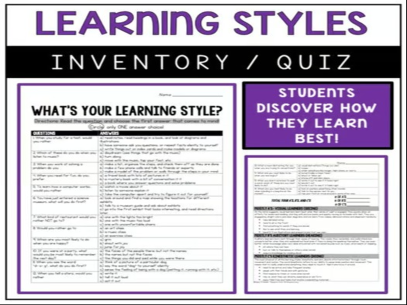 What's Your Learning Style- Student Quiz/Worksheet with Results