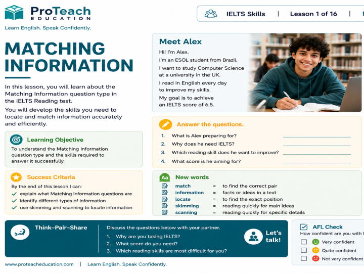 IELTS Reading Skills: Matching Information | Lesson 2 | B1–B2 | Adult ESOL