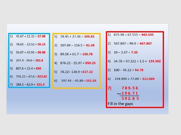 Decimal addition and subtraction