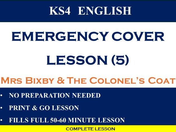 KS4 Emergency Cover Lesson (5): Mrs Bixby & the Colonel's Coat- Abridged | No Prep Needed