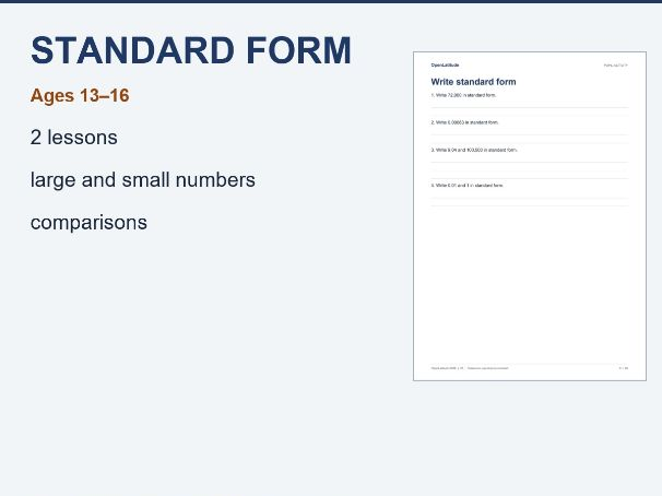 Standard Form | Read, Write and Compare | KS3–KS4 Lessons and Worksheets