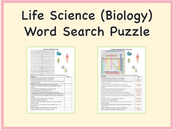 Life Science (Biology) - Word Search Puzzle Worksheet Activity, Printable PDF