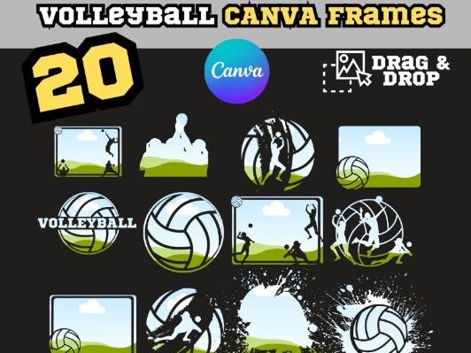 Volleyball Canva Frames, Volleyball Canva Templates, Editable Ball Canva Template | 20 Canva Digital