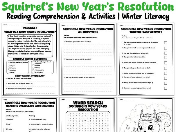 Squirrel’s New Year’s Resolution Reading Comprehension & Activities | Winter Literacy