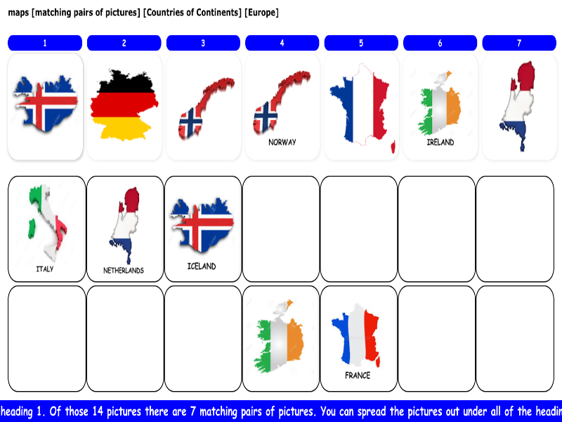 maps [matching pairs of pictures] [countries to Continents] [Europe]