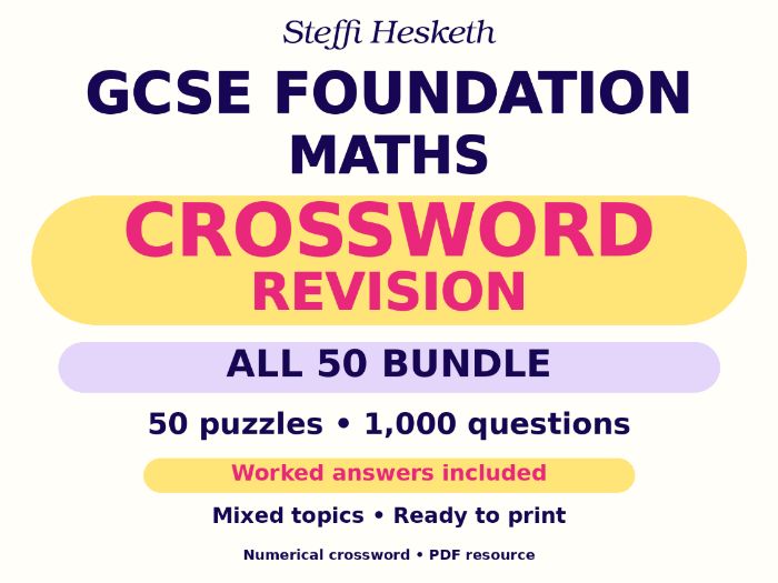 GCSE Foundation Maths Crossword Revision Starters – All 50 Bundle