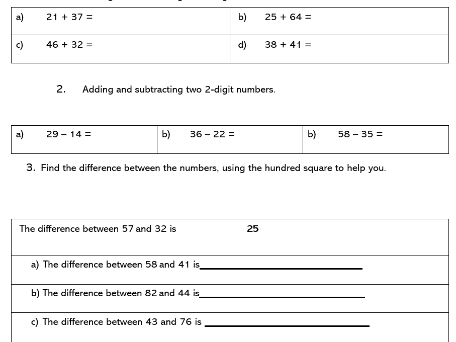 Cambridge Stage 3_Addition and Subtraction of 2-digit numbers assessment