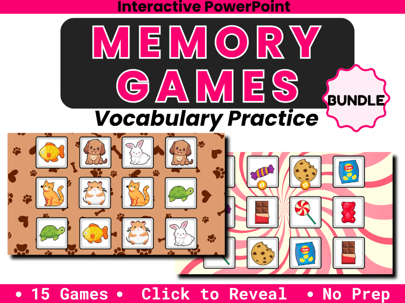 15 No-Prep ESL Vocabulary Games - Interactive PowerPoint Memory Games Bundle