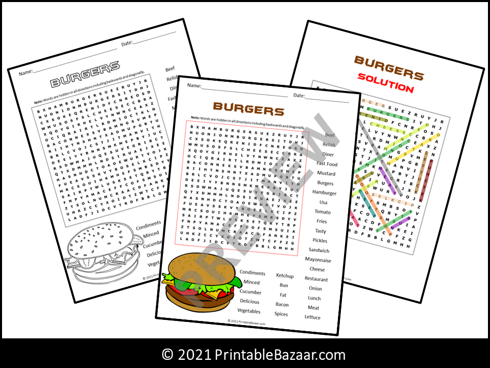 Burgers Word Search Puzzle | Teaching Resources