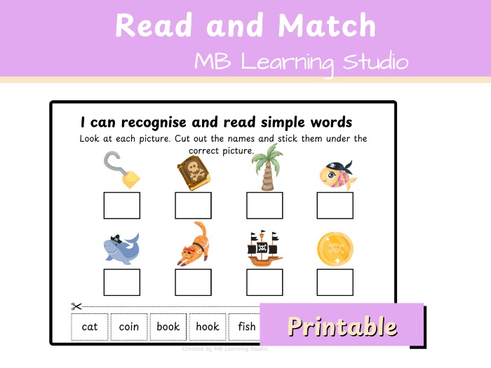 Pirate Themed Read and Match Worksheet – Phonics Activity for EYFS, KS1, Pre-K