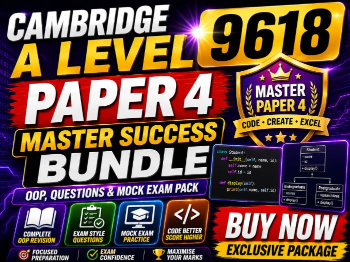 Cambridge A Level 9618 Paper 4 Master Success Bundle | OOP, Questions & Mock Exam Pack