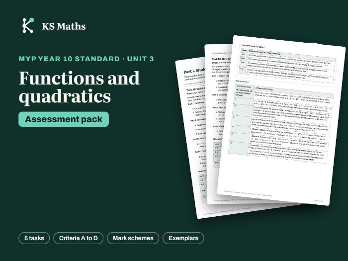 MYP Year 10 Standard Functions and quadratics assessment pack