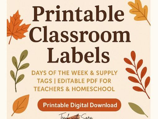 Printable Classroom Labels Days of the Week & Tags