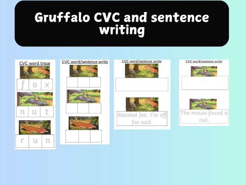 EYFS Gruffalo CVC Word and Sentence Writing Activity – 4-Page Phonics Pack