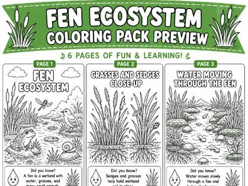 Fen Ecosystem Coloring Pages | Wetland Habitat Science Activities for Kids