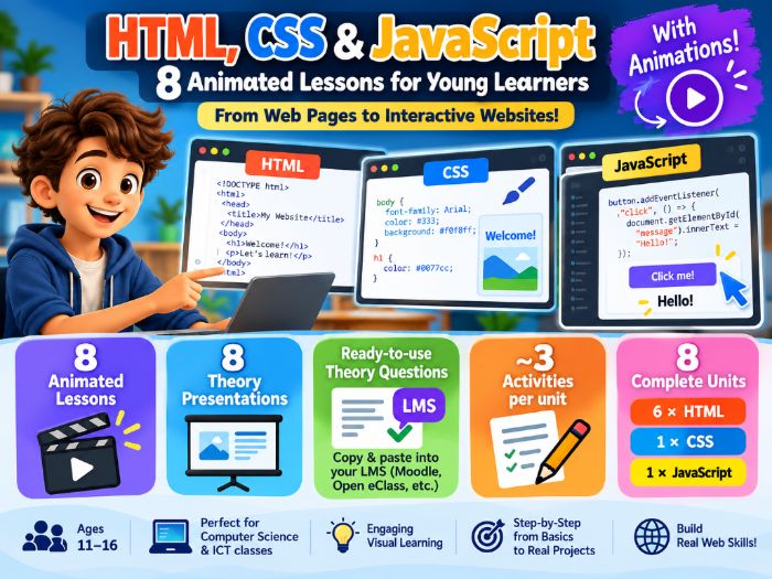 HTML, CSS & JavaScript for Beginners – 8 Animated Lessons (English version, Greek subtitles)