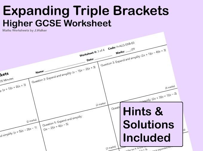 GCSE Maths Worksheet: Expanding Triple Brackets - Higher Tier