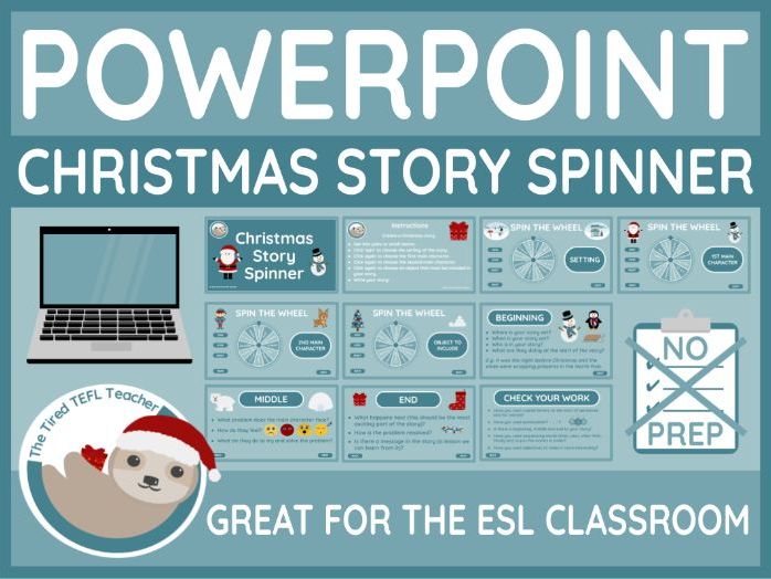 ESL Christmas Powerpoint Story Spinner and Writing Prompts