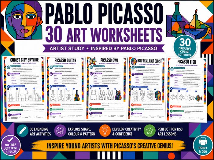 Pablo Picasso Art Worksheets – 30 Cubism Activities | KS3 Art & Artist Study