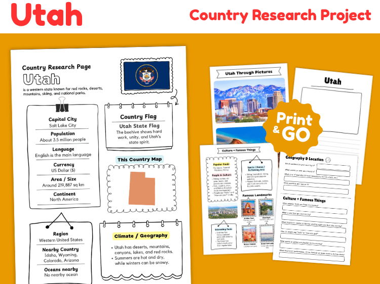 Utah State Research Project | US Geography & State Study Worksheets