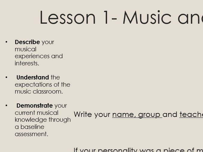 KS3 Music Introduction Lesson