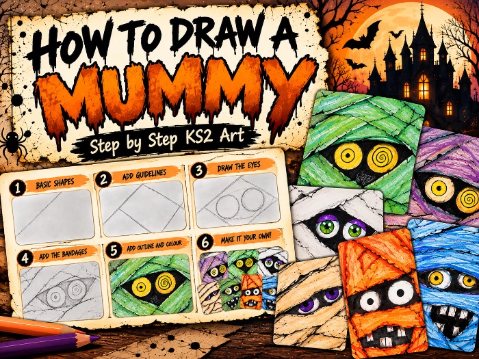 How to Draw a Mummy KS2 | Halloween Art Activity | Step by Step Drawing
