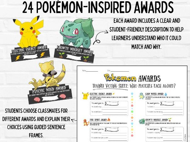 Pokemon Inspired End of Year Awards | ESL Speaking and Reflection Activities | Classroom Awards