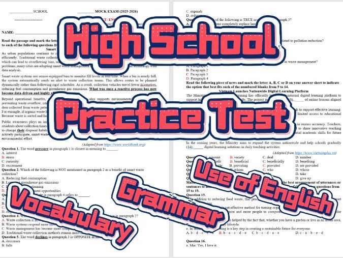 High School English Test: Data-Driven Reading & Grammar